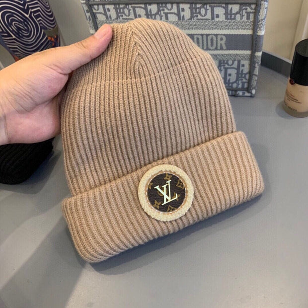 Looopix Louis Vuitton Monogram Beige Wool Beanie