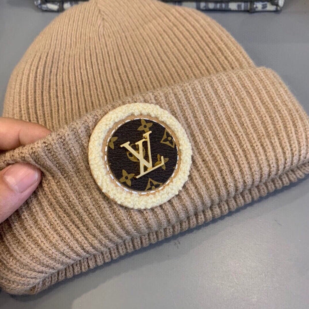 Looopix Louis Vuitton Monogram Beige Wool Beanie