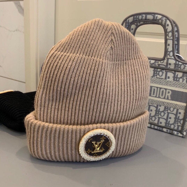 Looopix Louis Vuitton Monogram Beige Wool Beanie