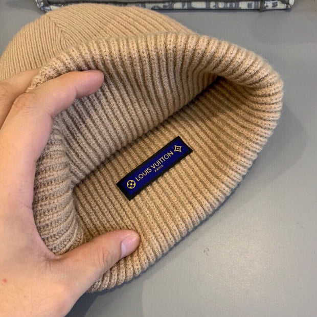 Looopix Louis Vuitton Monogram Beige Wool Beanie