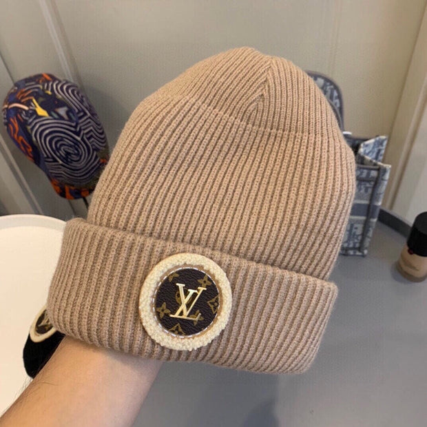 Looopix Louis Vuitton Monogram Beige Wool Beanie