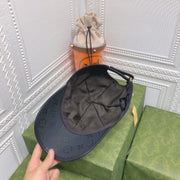 Looopix Louis Vuitton Monogram Black Cap with Embossed Leather Brim