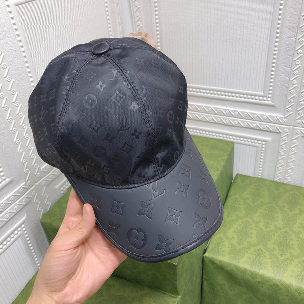 Looopix Louis Vuitton Monogram Black Cap with Embossed Leather Brim