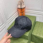 Looopix Louis Vuitton Monogram Black Cap with Embossed Leather Brim