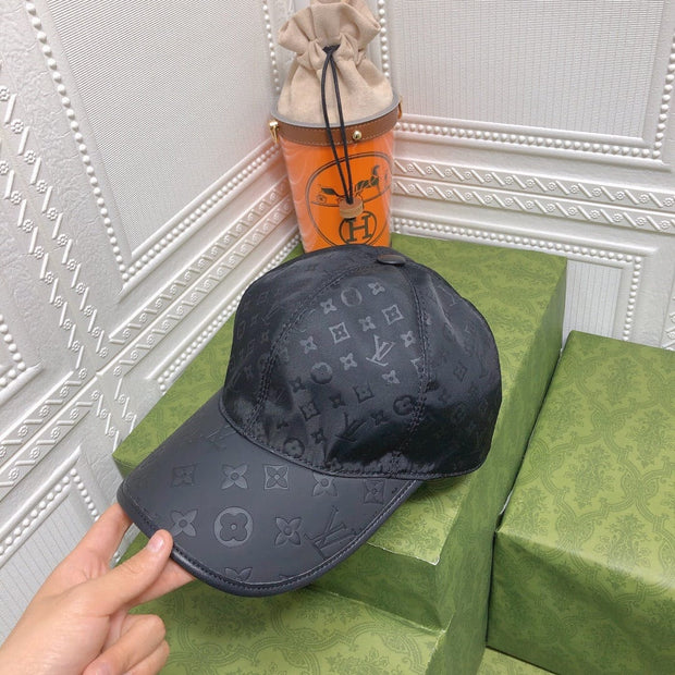 Looopix Louis Vuitton Monogram Black Cap with Embossed Leather Brim