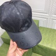 Looopix Louis Vuitton Monogram Black Cap with Embossed Leather Brim