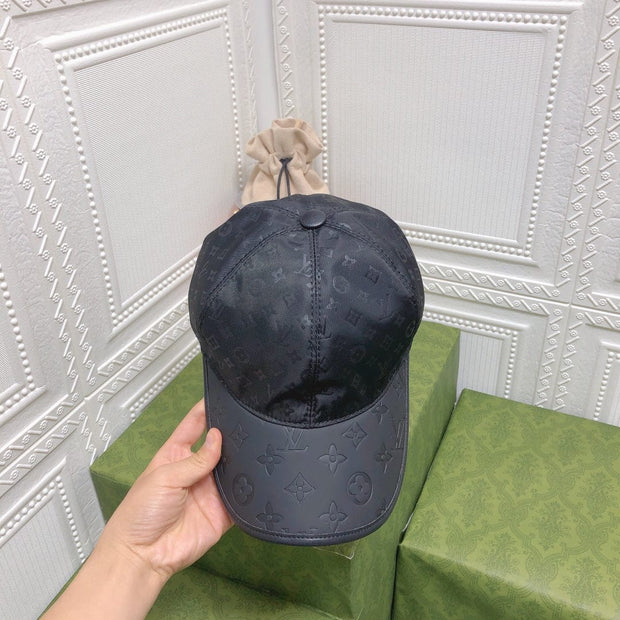 Looopix Louis Vuitton Monogram Black Cap with Embossed Leather Brim