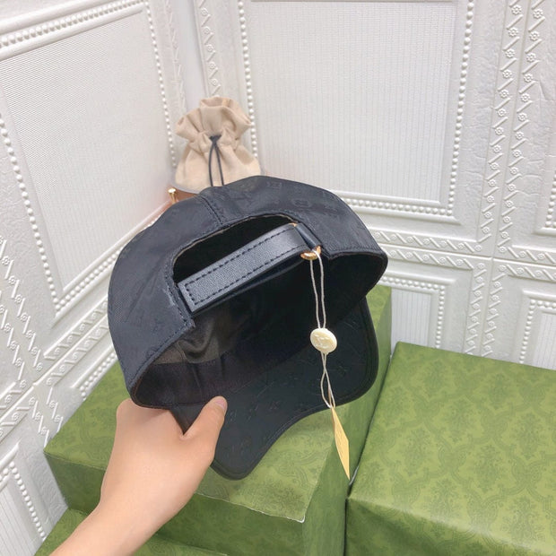 Looopix Louis Vuitton Monogram Black Cap with Embossed Leather Brim