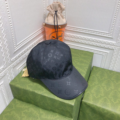 Looopix Louis Vuitton Monogram Black Cap with Embossed Leather Brim