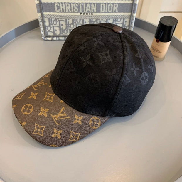 Looopix Louis Vuitton Monogram Black Suede & Brown Leather Cap