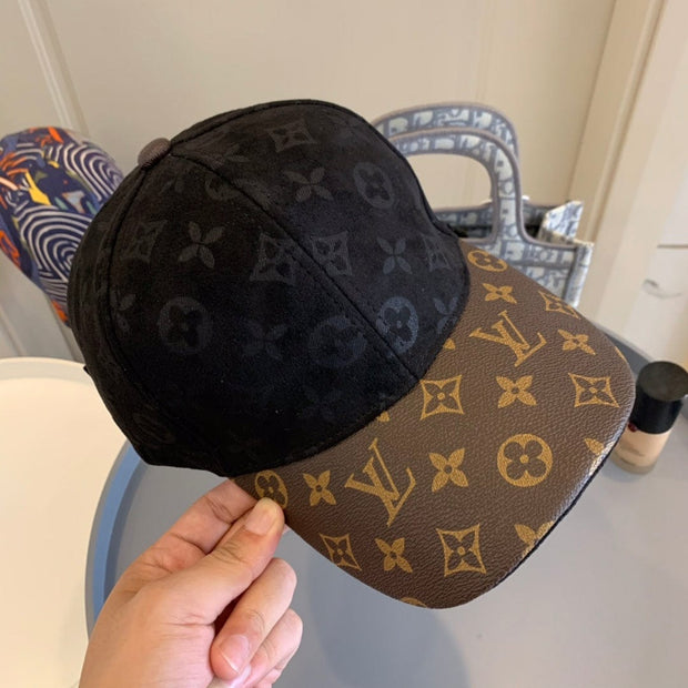 Looopix Louis Vuitton Monogram Black Suede & Brown Leather Cap