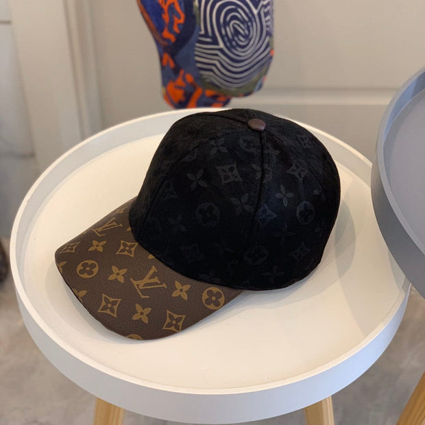 Looopix Louis Vuitton Monogram Black Suede & Brown Leather Cap