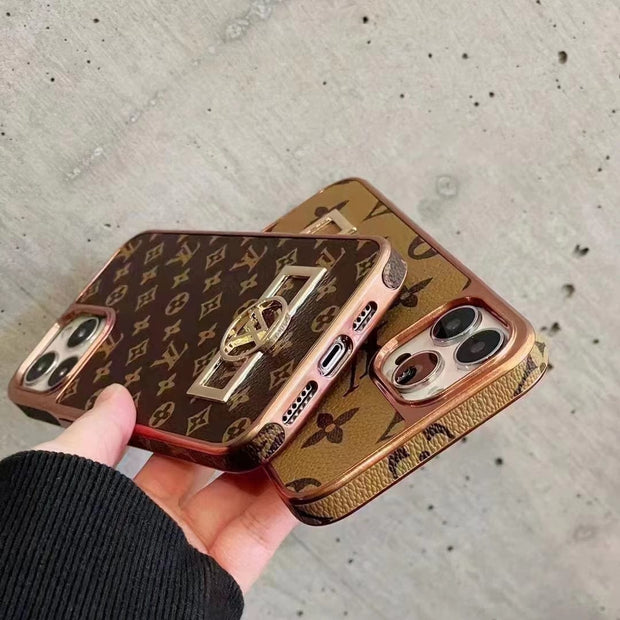 Looopix Louis Vuitton Monogram iPhone 15 Case with Golden Louis Vuitton Inlay