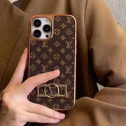 Looopix Louis Vuitton Monogram iPhone 15 Case with Golden Louis Vuitton Inlay