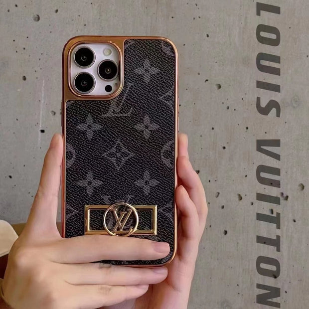 Looopix Louis Vuitton Monogram iPhone 15 Case with Golden Louis Vuitton Inlay