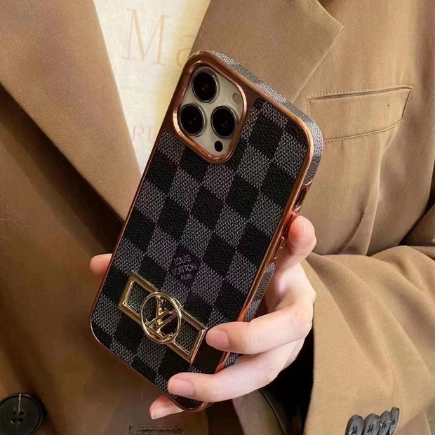 Looopix Louis Vuitton Monogram iPhone 15 Case with Golden Louis Vuitton Inlay