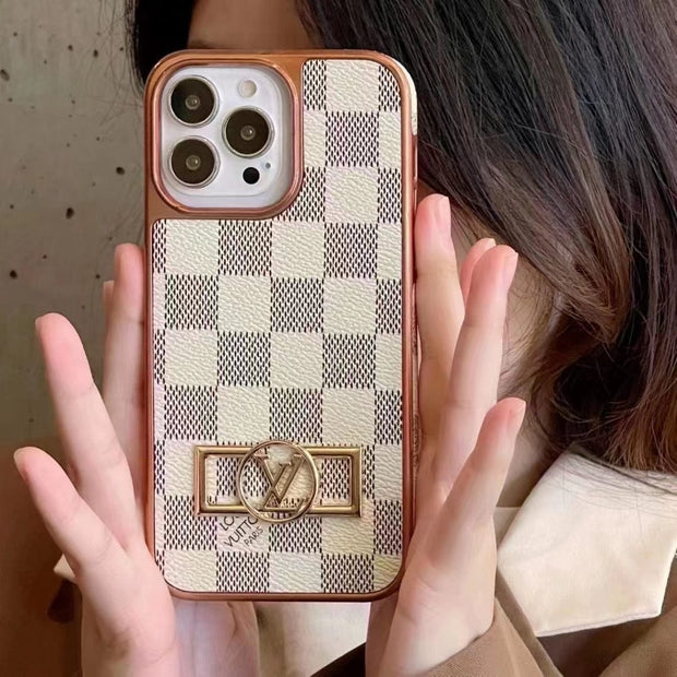 Looopix Louis Vuitton Monogram iPhone 15 Case with Golden Louis Vuitton Inlay