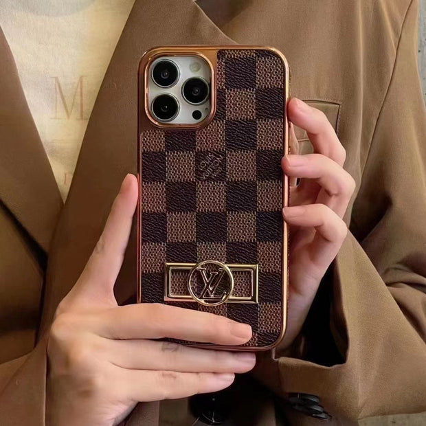 Looopix Louis Vuitton Monogram iPhone 15 Case with Golden Louis Vuitton Inlay