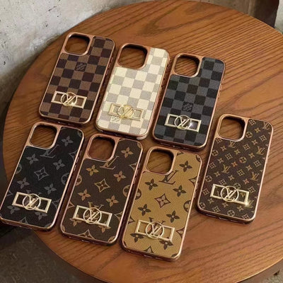 Looopix Louis Vuitton Monogram iPhone 15 Case with Golden Louis Vuitton Inlay