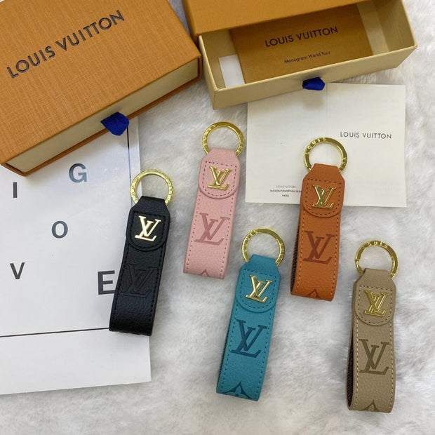 Looopix Louis Vuitton Monogram Leather Key Holders with Gold LV Logo | LV Keychain