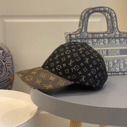 Looopix Louis Vuitton Monogram-Print Cap in Black Canvas with Brown Leather Brim