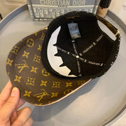 Looopix Louis Vuitton Monogram-Print Cap in Black Canvas with Brown Leather Brim