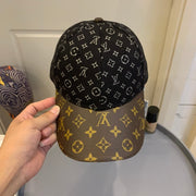 Looopix Louis Vuitton Monogram-Print Cap in Black Canvas with Brown Leather Brim
