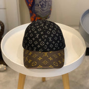 Looopix Louis Vuitton Monogram-Print Cap in Black Canvas with Brown Leather Brim
