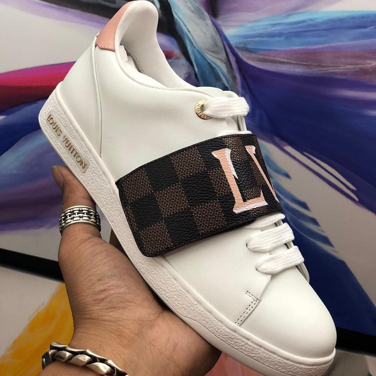 Looopix Louis Vuitton Premium White Stripey Leather Sneakers