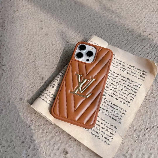 Looopix Louis Vuitton Quilted Leather iPhone Cases with Gold LV Logo