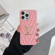Looopix Louis Vuitton Quilted Leather iPhone Cases with Gold LV Logo
