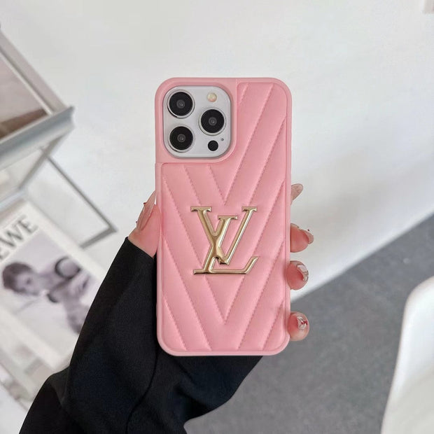 Looopix Louis Vuitton Quilted Leather iPhone Cases with Gold LV Logo