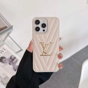 Looopix Louis Vuitton Quilted Leather iPhone Cases with Gold LV Logo