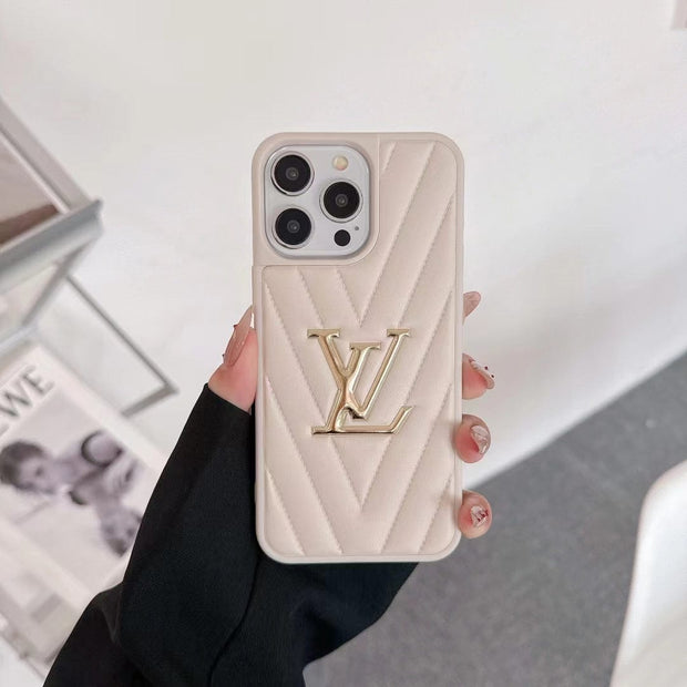 Looopix Louis Vuitton Quilted Leather iPhone Cases with Gold LV Logo