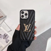 Looopix Louis Vuitton Quilted Leather iPhone Cases with Gold LV Logo