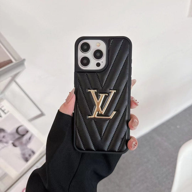 Looopix Louis Vuitton Quilted Leather iPhone Cases with Gold LV Logo