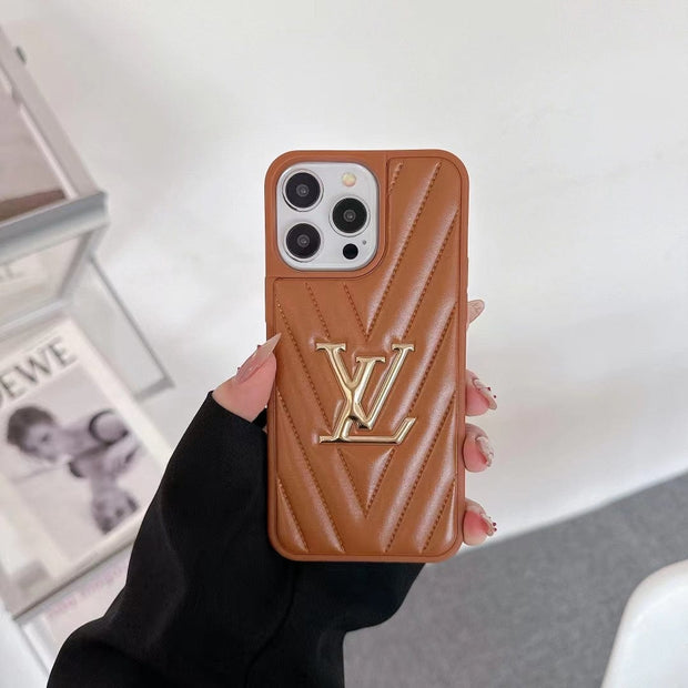 Looopix Louis Vuitton Quilted Leather iPhone Cases with Gold LV Logo
