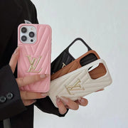Looopix Louis Vuitton Quilted Leather iPhone Cases with Gold LV Logo