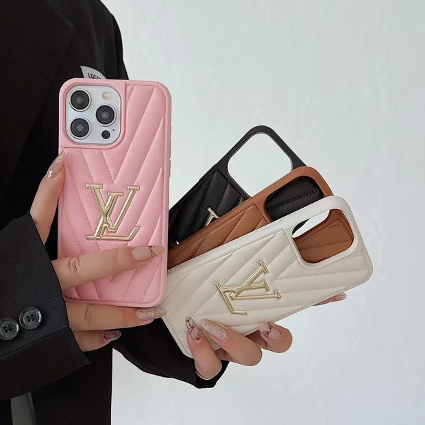 Looopix Louis Vuitton Quilted Leather iPhone Cases with Gold LV Logo