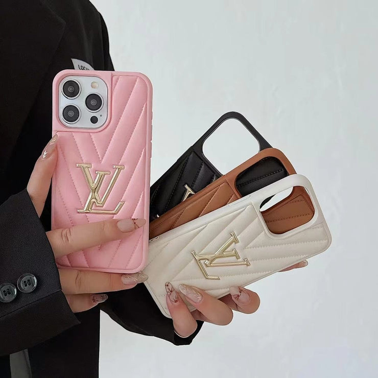 Looopix Louis Vuitton Quilted Leather iPhone Cases with Gold LV Logo