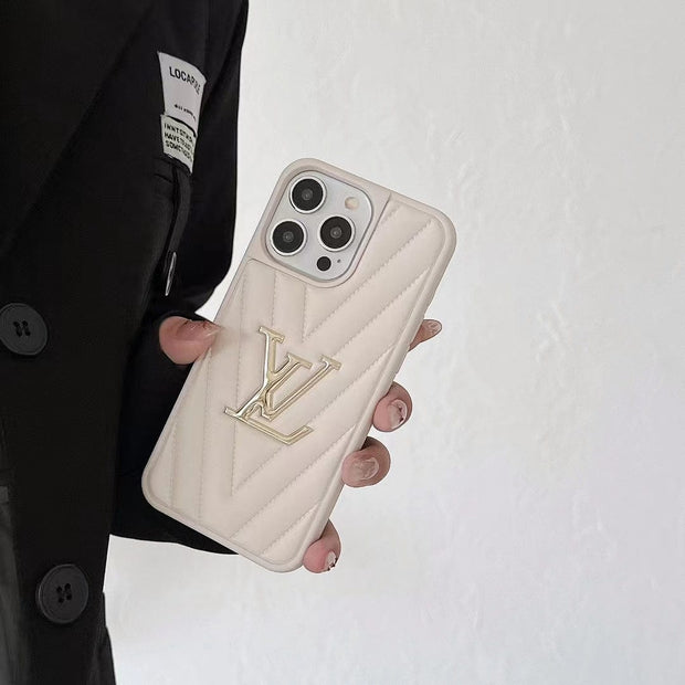 Looopix Louis Vuitton Quilted Leather iPhone Cases with Gold LV Logo