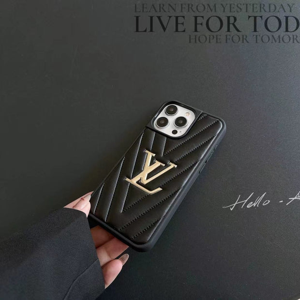 Looopix Louis Vuitton Quilted Leather iPhone Cases with Gold LV Logo