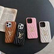 Looopix Louis Vuitton Quilted Leather iPhone Cases with Gold LV Logo