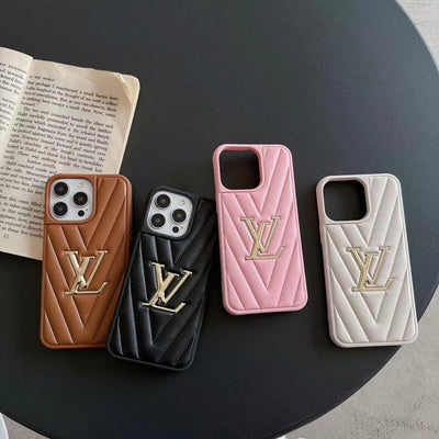 Looopix Louis Vuitton Quilted Leather iPhone Cases with Gold LV Logo