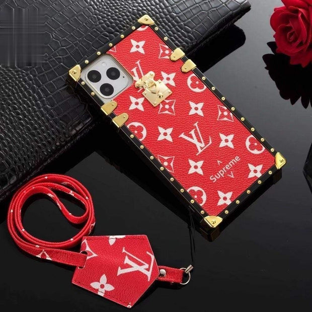 Looopix Louis Vuitton Trunk-Style Monogram iPhone 15 Cases with Gold Hardware