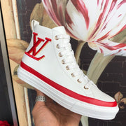 Looopix Louis Vuitton White and Red Luxury Converse Sneakers