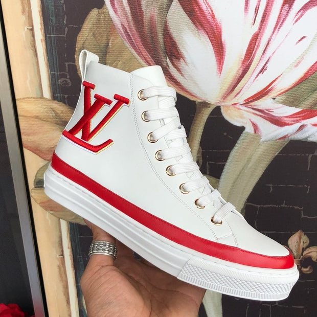Looopix Louis Vuitton White and Red Luxury Converse Sneakers