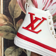 Looopix Louis Vuitton White and Red Luxury Converse Sneakers