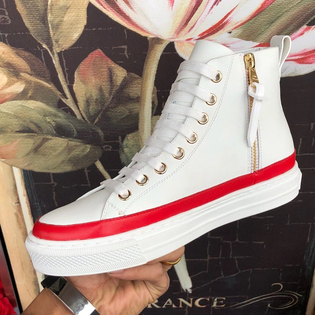 Looopix Louis Vuitton White and Red Luxury Converse Sneakers