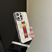 Looopix Luxury Bee Emblem Designer Phone Case for iPhone 11 to 16 with Wrist Strap